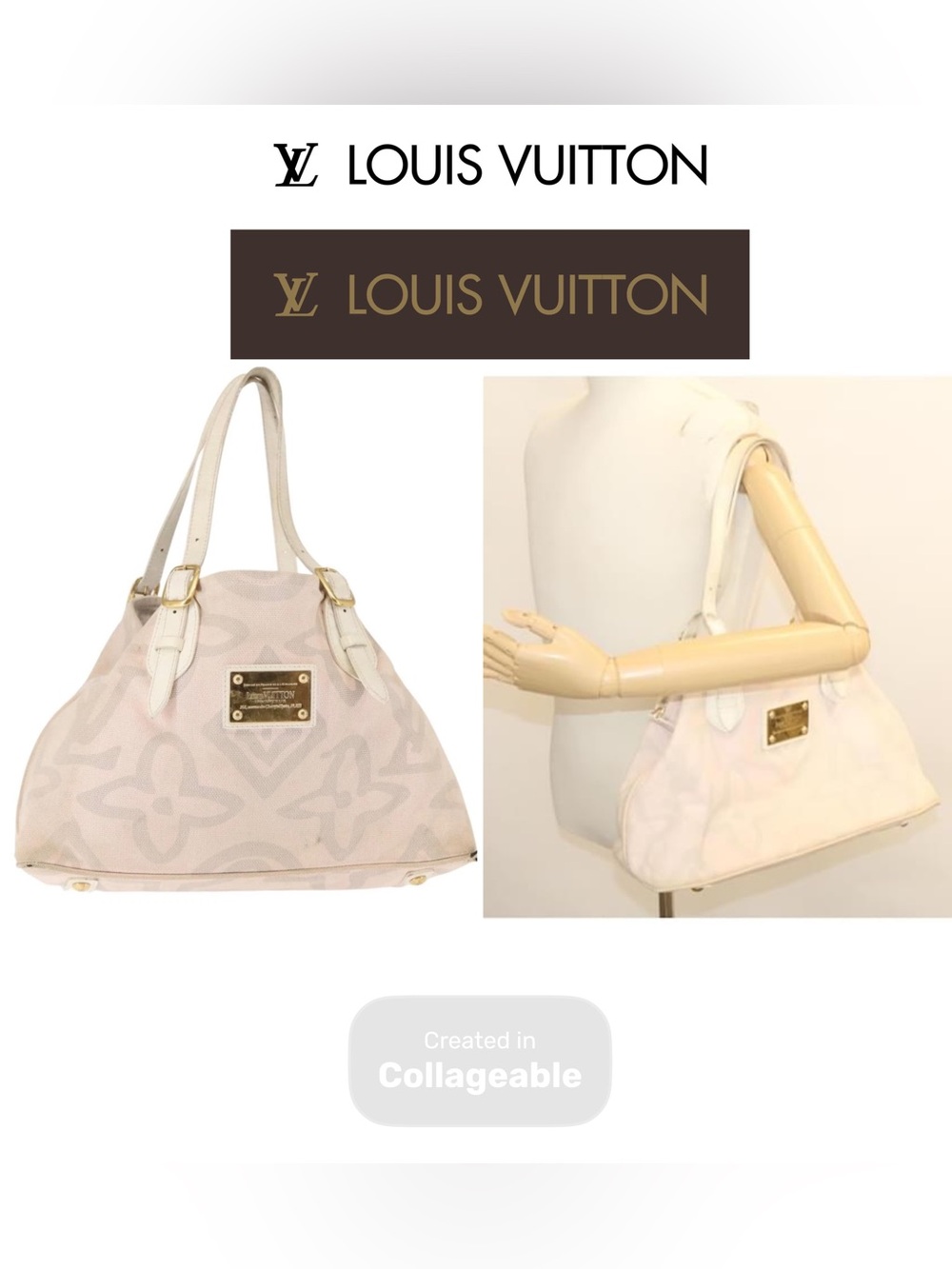 Louis Vuitton Pink Beige Tote PM Logo Shoulder Bag Cruise